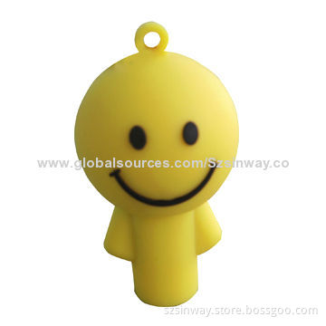 Rubber Smile Face Cartoon USB Flash Drive with 2 to 64GB Capacity, CE, RoHS, FCC Marks